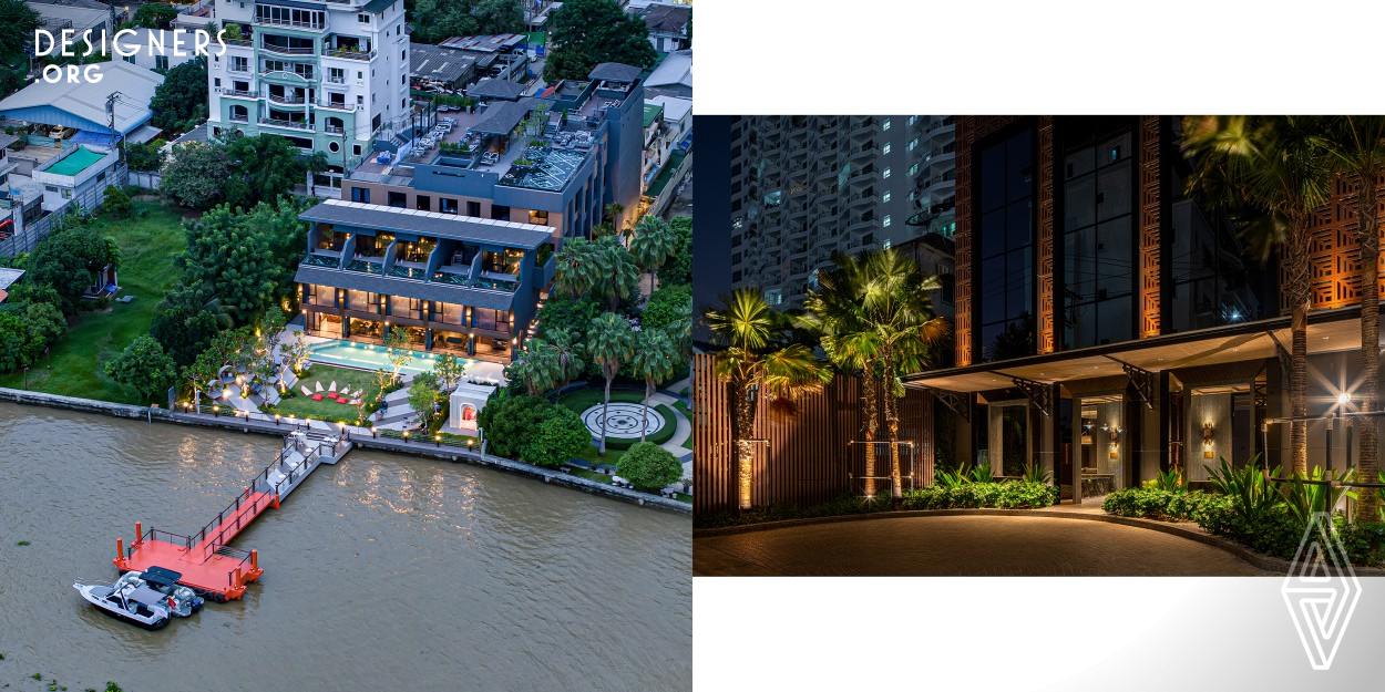 The postal code 10600 corresponds to the Khlong San district, a designation embraced by the Ten Six Hundred Chao Phraya River Hotel. This chosen name aptly captures the distinctive essence of this boutique hotel. Situated on Charoen Nakorn 39, the hotel boasts 31 rooms with convenient accessibility via both car and boat. Covering an expansive area of approximately 1,835 squared meters, the hotel comprises two buildings: a four-story accommodation and a two-story structure along the river. The hotel's diverse and well crafted spatial functions for catering to preference throughout their stay.