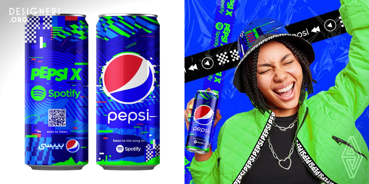 Pepsi has always been at the forefront of the music scene, supporting what’s new and what’s next, and Spotify has undoubtedly blazed its own unique trail in music streaming. In June 2023, Pepsi joined forces with Spotify to create a Pepsi x Spotify limited-edition exclusive can design and influencer kit for an Egyptian audience. To visually represent both brands, the design had to equally integrate the identities of Spotify and Pepsi as well as an interactive QR code.