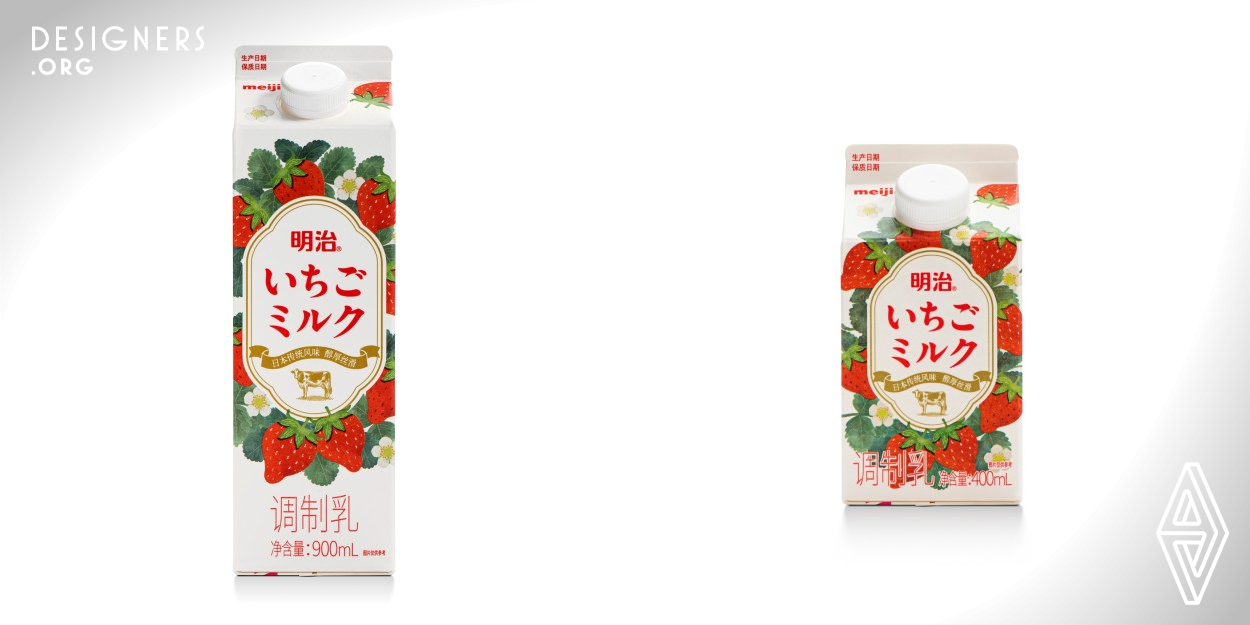 Targeting young Chinese women, a premium strawberry milk inspired by Japanese recipes has been launched to evoke nostalgia. Made with 50% raw milk, it offers a perfect balance of sweetness and acidity for those aged 20-39. The product features stylish, portable packaging that leverages Japanese brand trust. Its design, with a white background and realistic strawberry illustrations, aims to provide a serene strawberry field experience, embodying freshness and luxury.