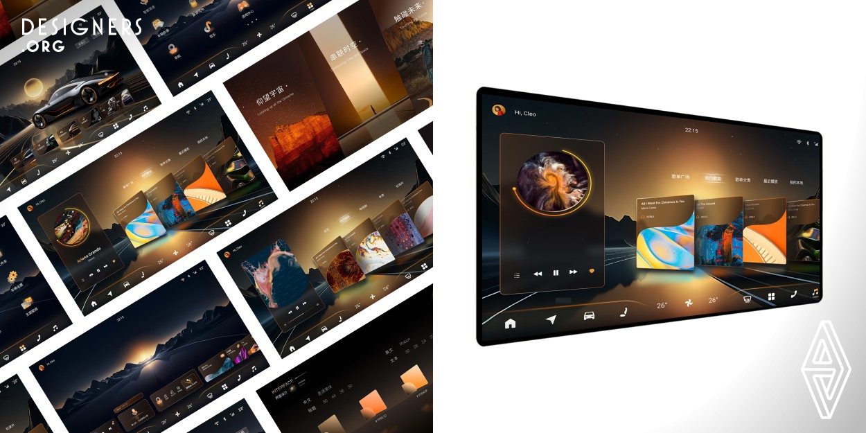 The design works provide users with an intelligent and convenient operation interface, and use card design to help users browse all kinds of information and functions freely and find the required content quickly. The design style of the work combines scientific and technological elements with future cockpit technology. The work has clear interactive logic and convenient operation, providing users with a comfortable, intelligent and convenient driving experience.