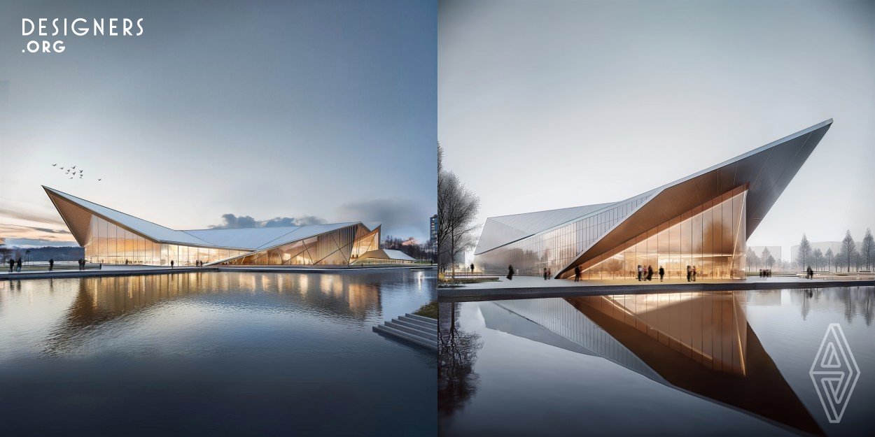 The Folding Boat, located along the shore of the Harlem River, is a multifunctional space serving as a rowing facility for the community college, a small library, and a museum dedicated to sport rowing. Featuring a folded metal roof, this structure defines its interior space by seamlessly blending walls into ceilings. Positioned at the convergence of historical and modern districts, the meticulous placement of elements respects programs, circulation, and the urban landscape.