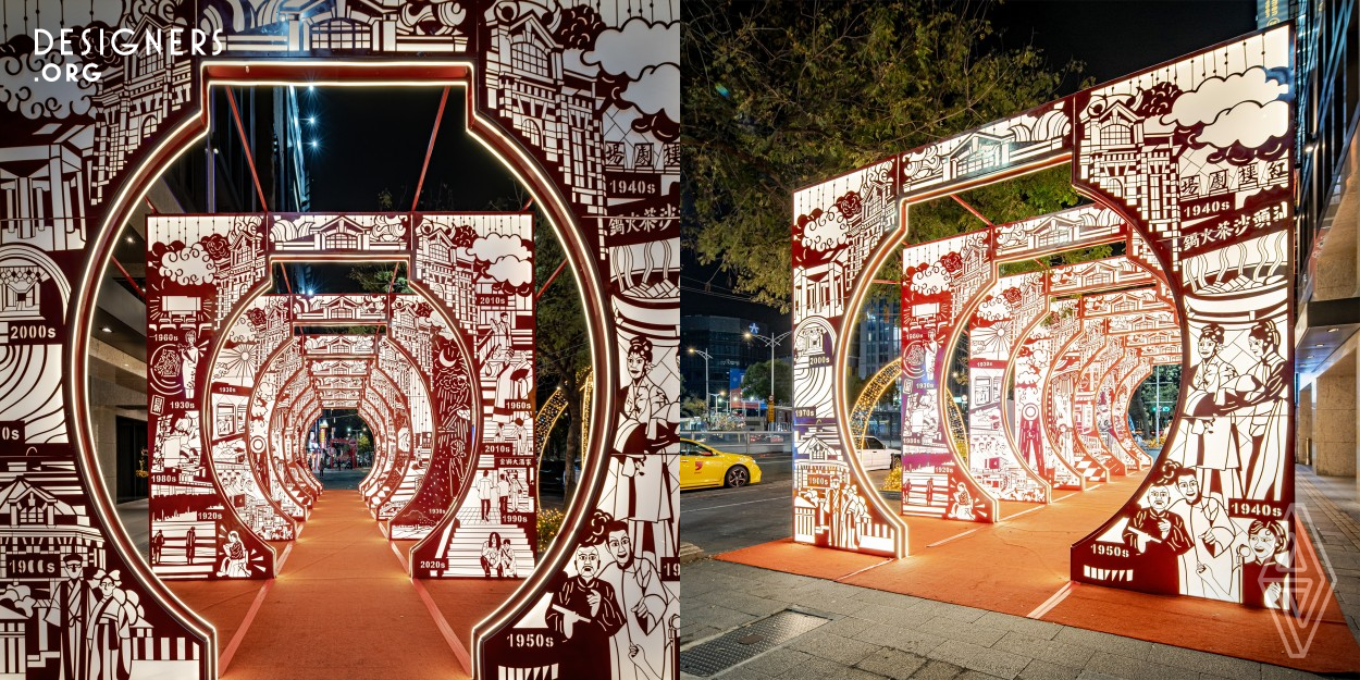 Located in bustling tourist destinations, the city memory corridor features ancient architecture as the main theme to tell visitors about the city's history and culture through huge metal corridors and metal carved picture books. Following the development and changes of the times, many scenery in the city has disappeared. However, as the audience pass through this huge metal corridor, those pictures in the book that convey the memories of each era will awaken precious images left in the memories of former residents or visitors.