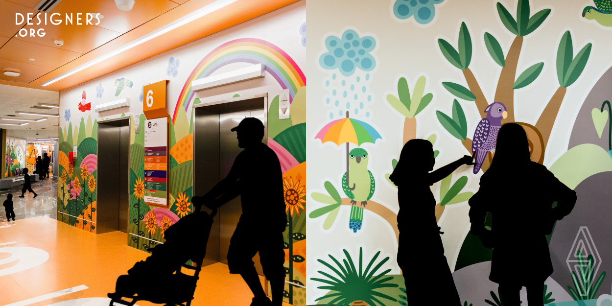 Queensland Children's Hospital needed to enhance their Entertainment Precinct’s branded identity; facilitate a joyful experience within that distracts families from illness; and improve its wayfinding for locating services. The designer addressed this through uniquely incorporating playground games into wayfinding. The visual design complements integrates architecture and environment. The co-design and interdisciplinary approach with stakeholders, key to the project success, is also unique.