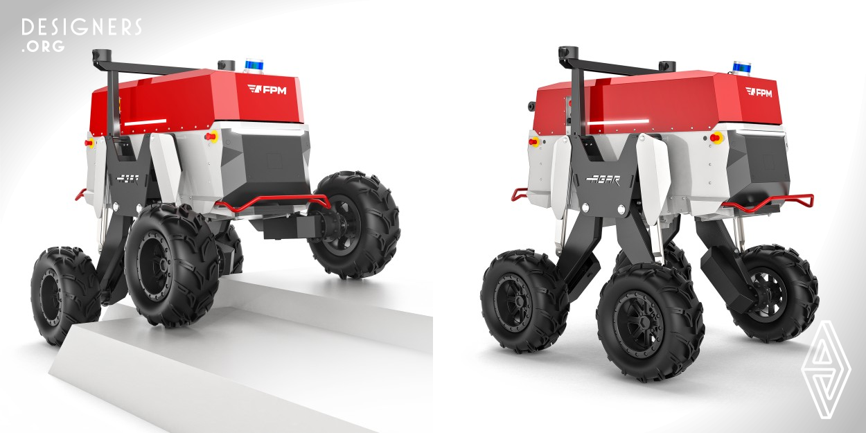 Agar is a self leveling universal robotic platform, primarily intended for precision agriculture on extremely uneven terrain. Its modular structure allows movement using remote control, pre programmed paths or autonomous labor for tending various crops. The dynamic design composition features complex arrangement of directed details, balanced masses and proportions, with similar angles in both lowered and raised positions. Versatility, user safety and modern aesthetics are prioritized. A product of a year long development design process focuses on stability for slopes up to 30 degrees.