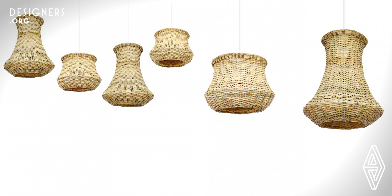 Nuo’ pendant consist of two materials, made from rattan strips base and stem of banana trees that are environmentally friendly material and can be parsed again. This material processed with a particular method so that this material is very beautiful, flexible, and strong. After going through a careful process of finishing, it will be formed products of high artistic merit. The result, ‘Nuo’ has a unique beauty and simplicity in the finished pendant form, reflecting the traditional skills and the unique allure of material fashioned by human hands.