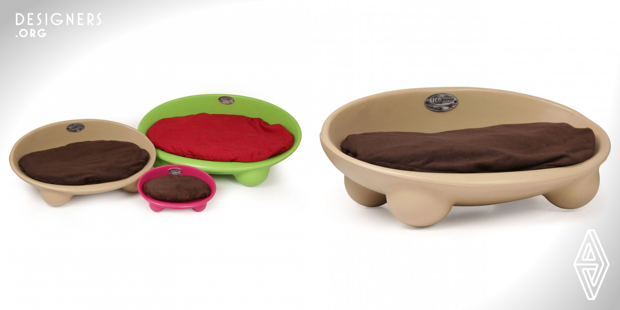 The "dog nest" is ergonomic, designed for easy cleaning and maintenance, safe, long lasting, 100% recyclable and  inviting for dogs and cats to be used as sleeping place giving the animal the feel of a"safe nest". Ease of manufacture was also a main criteria. In addition each unit can be personalised by providing a plaque for name engraving