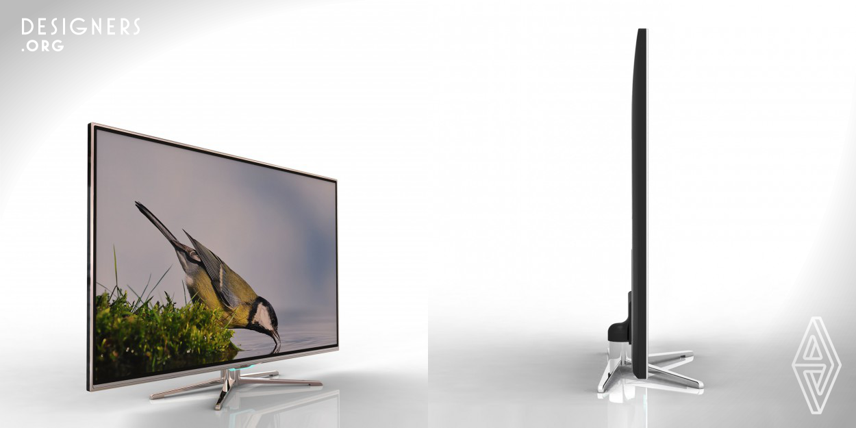 In this design, there is no front cover holding the display. The TV is hold by the back cabinet hidden behind the display panel. The eloxal thin bezel surrounding the display is used just for cosmetic illusion. For all these reasons, only dominant element is a display in contrast to ordinary TV form. Eiffel Tower is the source of inspiration for La Torre. Some of the main similarities of these two are being reformist of their time and having same side view.