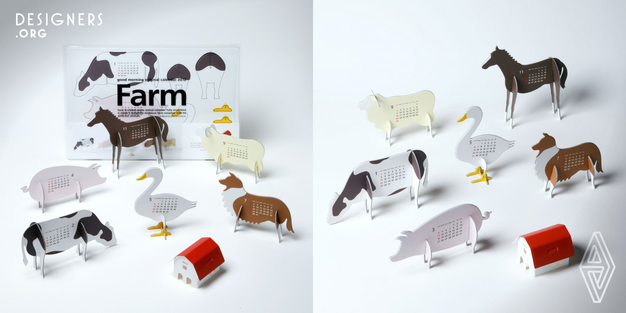 Farm is a kitset paper animal calendar. Fully assembled it makes a delightful miniature farm complete with six different animals.