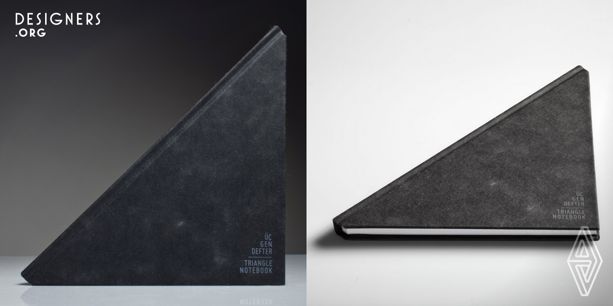 The Triangle notebook is a subversive approach to the traditional rectangular notebook. Its triangle shape opens up as a perfect square on which to write. The lines are positioned at 90 degrees on each side. Thus, each ruled page turns into a squared page, if back lit. Its shape makes it easy to carry around and suitable for short notes and drawings.