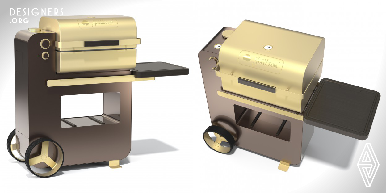 Bob Grillson is a new category in barbecue: Three devices in one: Smoker, Grill, Pizza oven. Perfect temperature control like a baking oven due to automatic temperature regulation. No more scrubbing the grill grate: real self cleaning by means of pyrolysis. Temperature range from 80 °C to 480 °C. Healthy barbecuing without grease fire. Typical barbecue flavor by means of pure and environmentally-friendly wooden pellets. Even temperatures in the grilling chamber by means of convection and radiant heat. Year-round due to insulated grilling chamber.
