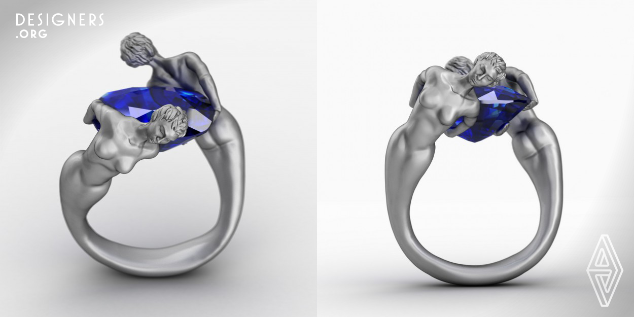 what makes this design so special is the 2 angels protecting a sapphire as a Heritage of the world, and has a message to people of the world to protect and save the nature's treasure,  The inspiration of this design came when I saw some of Michelangelo's sculptures and paintings, I just thought how I could design some classic sculpture which hold and protect a big sapphire, 