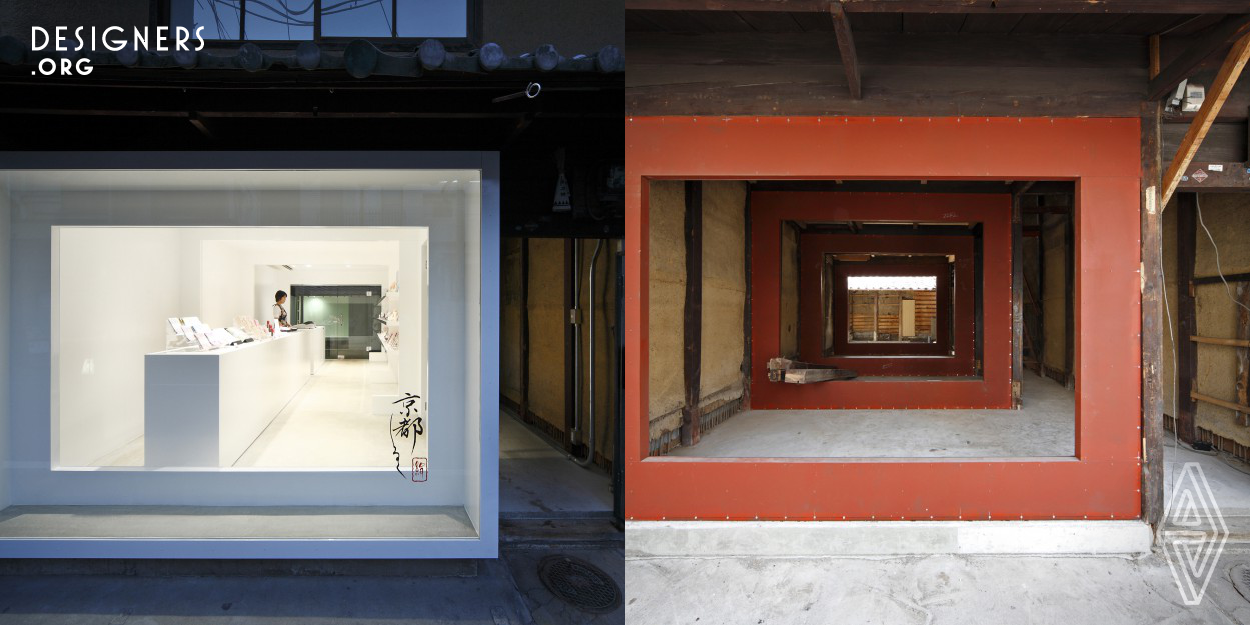 This project was to convert "Machiya", a Japanese traditional wooden townhouse, in the centre of Kyoto, into a small shop. The original wooden frames were reinforced with steel frames because the original building was dilapidated. I focused on the way accommodating necessary functions of a beauty cosmetic shop within the space limitations of the original "Machiya".