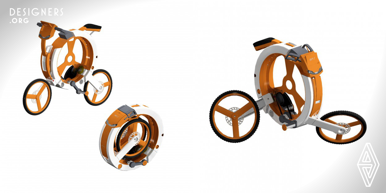 Easy to fold bicycle concept which folds into circular frame with no parts of the bicycle protruding outside the frame.The bike looks like a circle after folding, which can be easily carried, stored and stowed. This bicycle has a circular aluminum alloy frame which takes the load of the rider.The front and rear forks are pivoted to the circular frame.This bike has a tubular pedal which slides as well as rotates inside the crank bar.Combination of chain and gear drives are used to transfer motion to the rear wheel.Height adjustable seat & Handle with GPS, Music Player & Cyclometer.  