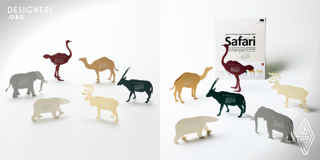 The Safari is a paper animal calendar. Simply press out the parts, fold and secure to complete. Make 2011 your year of wildlife encounters! Life with Design: Quality designs have the power to modify space and transform the minds of its users. They offer comfort of seeing, holding and using. They are imbued with lightness and an element of surprise, enriching space. Our original products are designed using the concept of “Life with Design”.