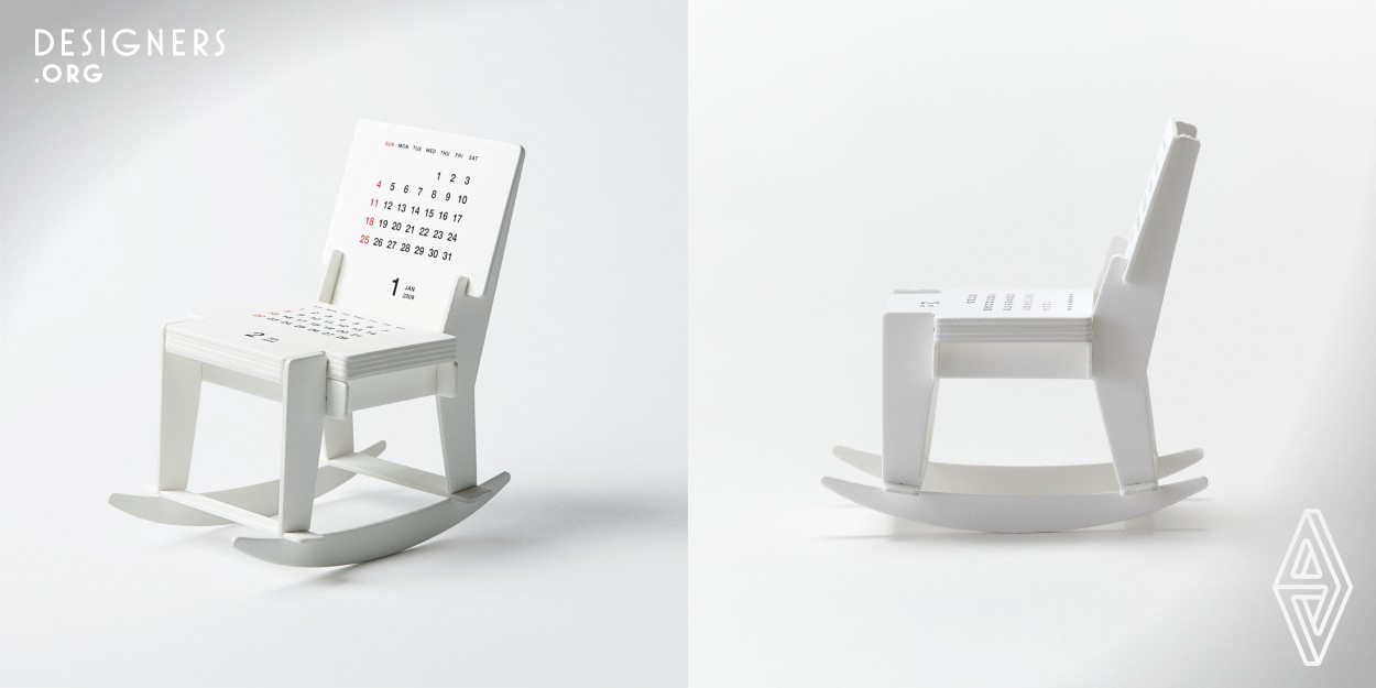 The Rocking Chair is a freestanding desktop calendar in the shape of a miniature chair. Follow the guide to assemble a rocking chair that rocks back and forth just like a real one. Display the current month on the chair back, and next month on the seat. Life with Design: Quality designs have the power to modify space and transform the minds of its users. They offer comfort of seeing, holding and using. They are imbued with lightness and an element of surprise, enriching space. Our original products are designed using the concept of “Life with Design”.