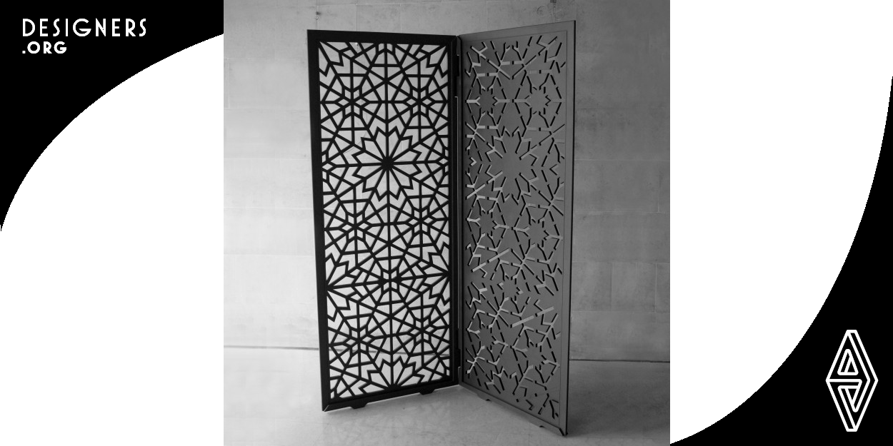 This is a product that serves as function and beauty simultaneously, spiced with a hint of culture and roots. 'Positive and Negative' paravant acts as an adjustable and mobile barrier for privacy that does not protrude or disrupt a space. The Islamic motif gives a lace-like effect that is subtracted and vice-versa from the Corian/Resin material. Similar to the yin yang, there's always a little good in the bad and always a little bad in the good. When the sun sets on 'Positive and Negative' it is truly its shining moment and the geometric shadows paint the room. 