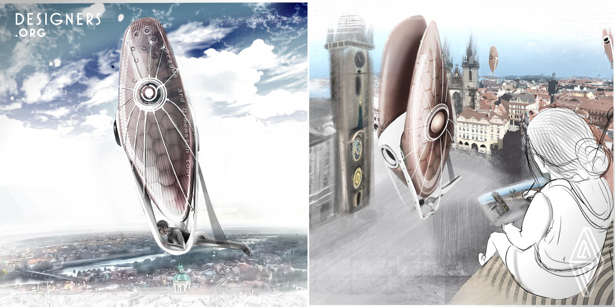 Since this air ship is designed for creative people, it is very important to reflect that character in the design of this airship. Another challenge was to Imagine the future of prague and the life style of the people living in that time and design something relevant to that.
