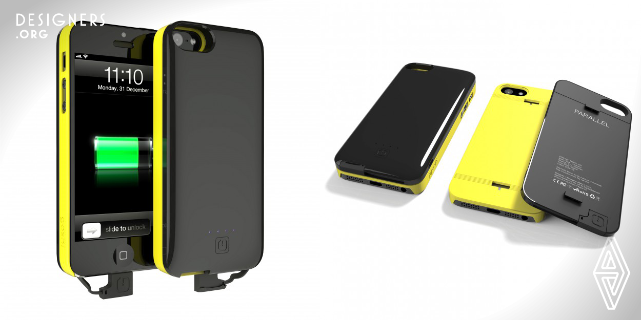 Like the iPhone 5, Parallel is set to woo the consumers with a super battery bank of 2,500mAh – that’s a whooping 1.7X more lifespan. This is extremely convenient for consumers who are always on the go and making full use of iPhone's capability. Parallel is a detachable battery with a complementary tough polycarbonate case. Snap on when more power is required. Remove to lighten the weight. It is ergonomically designed to fit well in your hands. With a built-in lightning cable and 5 colors matching protective case, it shares the same length as iPhone 5.