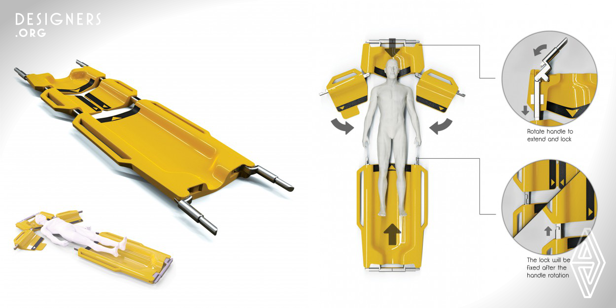 Lenify is a collapsible emergency stretcher that can eliminate the chance to occur secondary injury by lifting up the patients onto the stretcher. The smart handle structure inside is able to extend and lock at the same time. This unique structure makes this emergency device feasible to protect patients more. The biggest value for this stretcher must be the thoughtfulness of protecting the injured people. As a medical product, to protect and help people should be the first priority. With its high protecting and convenient traits, we can potentially reduce more stretcher-related adverse events.