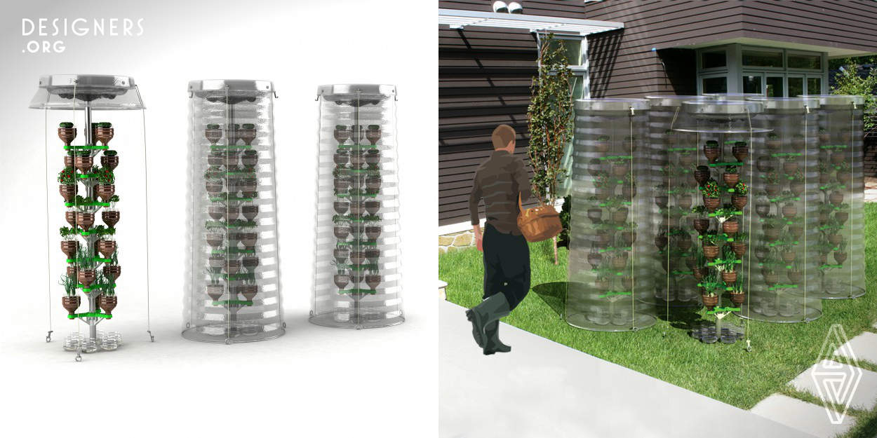 Pet-Tree is a vertical eco gardening system made from recycled PET containers. The design consists of structural plastic pieces and PET pots that are combined to form a tree-like shape. The system also has a built in water circulation system, and it harvests rainwater while feeding plants through drip irrigation. The project allows space-starved urban gardeners to grow a wide range of plants, and it’s a great option for organic growers.