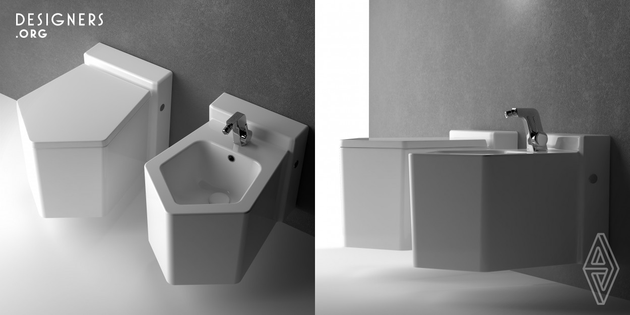 Stella product family is based on geometry, it was designed in a way to create a sense of symmetry and also asymmetry in the bathroom. Compared to other products in the market, the Stella series are highlighted with their unique form and aspects. The Stella product family is composed of a bidet, water closet and several bathroom sinks with different sizes.