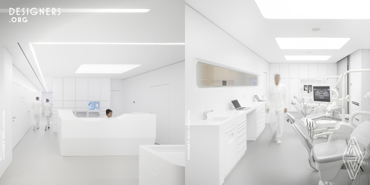 WHITE SPACE is an avant-garde clinic applying the most advanced technology. Interior surfaces and furniture merge seamlessly into a continuous white corian shell where cutting-edge medical technology is implanted together with playful devices. Since most of patients are children, bureauhub design aims to tickle their senses, curiosity and intuitive responsiveness to the environment by releasing them into a state of self-directed exploration. bureauhub believes in the pedagogical value of design and architecture and research proactively how space can reverse typical expectations of use