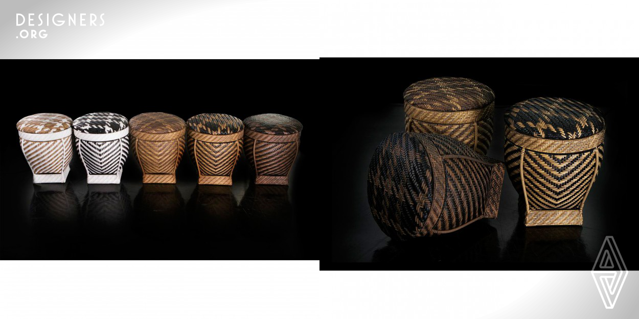 Inspired by the Tingkop baskets of Palawan, the Santamaria is both stool and container. The intricate weaving and the insistent functionality of the pieces are faithful to the original objects. The twist here is that the objects are done in PE plastic so that they can be used outdoors.