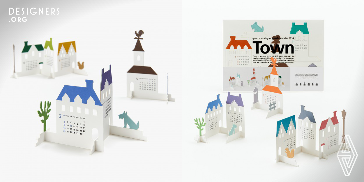 Town is a paper craft kit with parts that can be freely assembled into a calendar. Put together buildings in different forms and enjoy creating your very own little town. Quality designs have the power to modify space and transform the minds of its users. They offer comfort of seeing, holding and using. They are imbued with lightness and an element of surprise, enriching space. Our original products are designed using the concept of Life with Design.