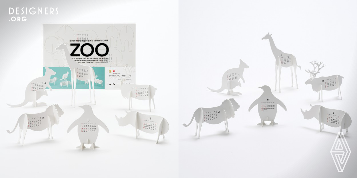 The ZOO paper craft kit is easy to assemble. No glue or scissors needed. Assemble by fitting together parts with the same mark. Each animal will be a two-month calendar. Quality designs have the power to modify space and transform the minds of its users. They offer comfort of seeing, holding and using. They are imbued with lightness and an element of surprise, enriching space. Our original products are designed using the concept of Life with Design.