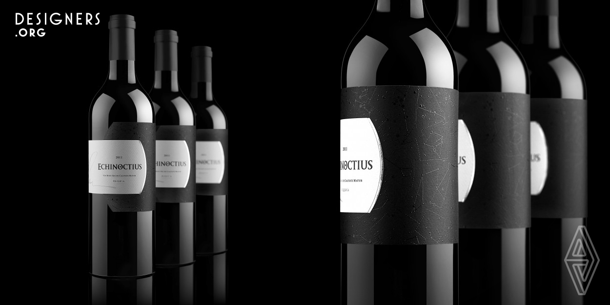 This project is unique in many ways. The design had to reflect the unique character of the product in question – exclusive author wine. Besides, there was a requirement to communicate the deep meaning in the product’s name – superlative, solstice, contrast between night and day, black and white, open and obscure. The design had the intent to reflect the secret hidden in the night: the beauty of the night sky that amazes us so much and the mystic riddle hidden in the constellations and the Zodiac.
