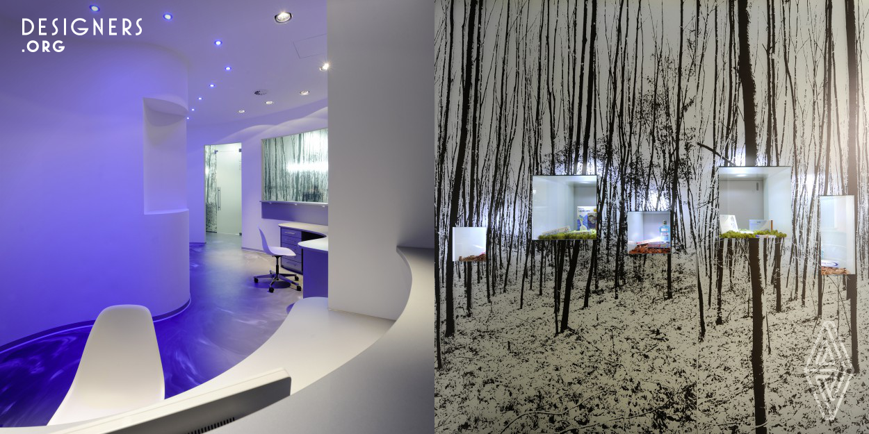 The project "Dental INN" has been designed as a dental facility in form of a therapy-lounge for dental beauty in Viernheim / Germany. The project represents a new concept of interior design for dental practices themed "healing effects of organic shapes and natural structures" and was mainly developed for Dr Bergmann, an international accredited implant dentist. In addition to dental treatments such as veneers and bleaching, Dr Bergmann and his team provide, amongst other things, symposia on implantology for numerous young dental surgeons from Europe, Asia and Africa. 