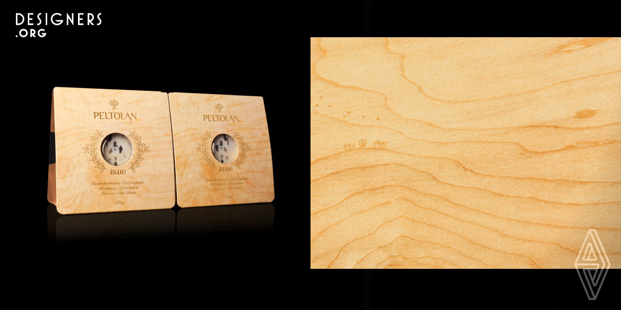 The ''Slice of Finnish Nature'' was a narrative taken literally and transferred to the stackable structure that forms a birch tree – an approach, which offers impressive merchandising opportunities which instantly differentiated the brand. The front of the packaging communicates natural refined wood, which suggests the refinement of the cheese making process. Within the natural wood grains there are hidden illustrations details, which once discovered adds to the story that consumers embrace by inviting this product to their homes.