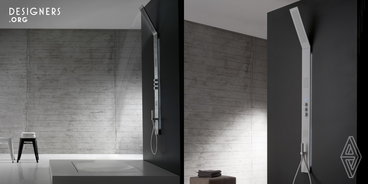 OBLIQUA is a new design shower by Zazzeri which has a vertically developed shower head to create a simple, minimal look. The extremely slender OBLIQUA adheres to the wall with an innate elegance, naturally and delicately blending into the ambient. The clean, essential lines of OBLIQUA, complete with accessories, harmonize perfectly with any bathroom furnishing solution. 