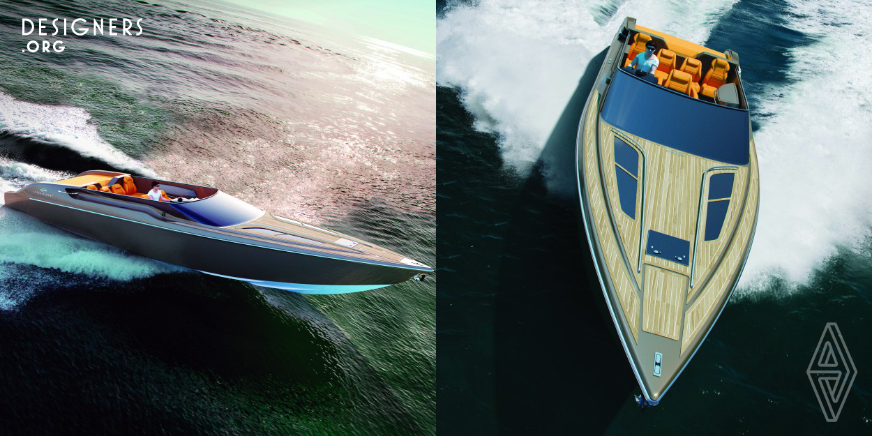 The shipyard gave us the challenge to create a design that epitomizes what a high speed boat should be. The competition has a standard look only differing on the exterior graphics. Our design has the powerful look inherent to this kind of boat and is also luxurious and carefully finished, just like any other Intermarine's yachts.