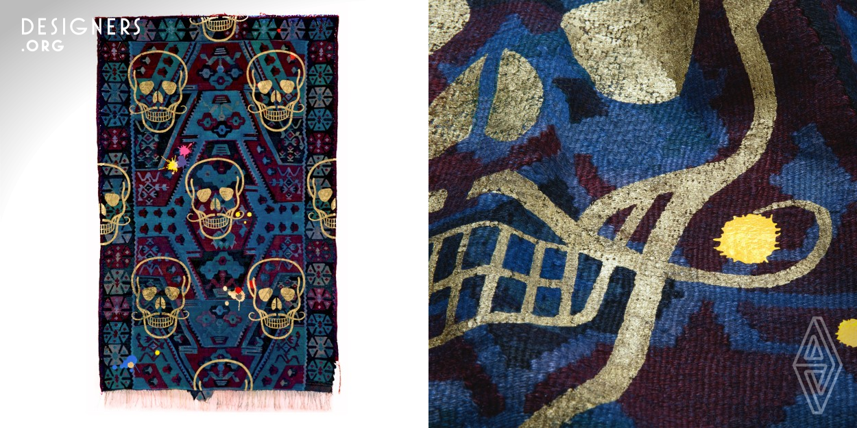 INDIGO rug project was conceived to give old, distressed, and damaged kilim rugs a new life cycle. Antique kilim rugs are refurbished using both dip dyeing and screen-printing techniques to freshen and modernize these vintage pieces. This is a unique marriage of these two techniques and there are no similar products currently on the market. Old and new, traditional and contemporary are blended in this original concept aimed at the modern, progressive buyer. INDIGO represents the new generation of rugs. Available in various screen printed colors and patterns.