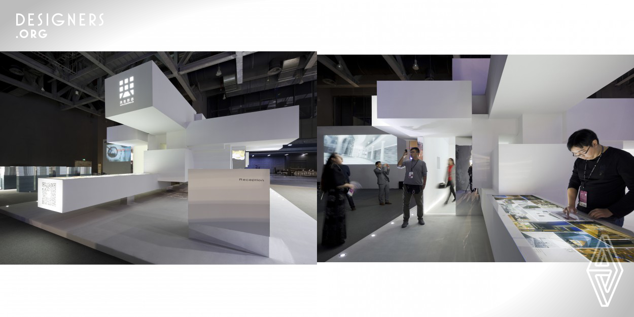This is the enterprise exhibition hall at 2013 Guangzhou Design Week designed by C&C Design Co., Ltd. The design neatly disposes the space of less than 91 square meters, which is displayed by the touch screen display and the indoor projector. The QR code displayed on the light box is the web links of the enterprise. Meanwhile, the designers hope that the appearance of the whole building can render people a feeling full of vitality, and therefore demonstrates the creativity that the design company possesses, that is, “the spirit of independence, and the idea of freedom” advocated by them. 
