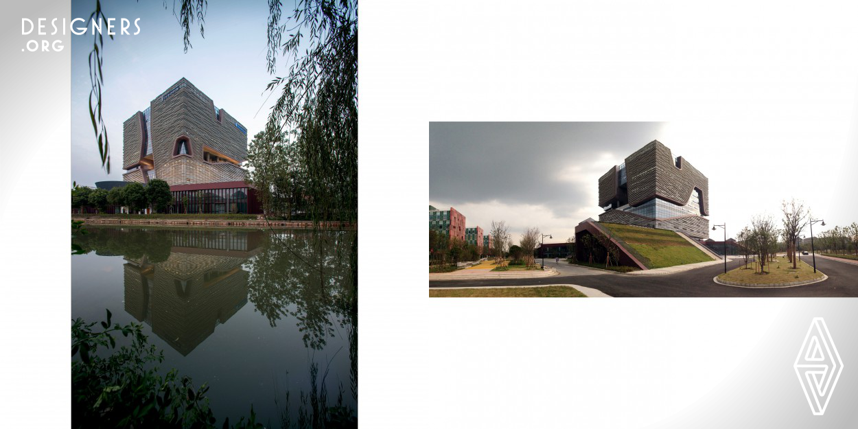 The university is located in Suzhou, where the famous Taihu stone is unearthed. The design of the Administration Information Building was inspired by the porous nature of the stone due to long time of erosion. The pores and holes are transformed into a void structure with functional spaces linking up different programmes of the building. The voids also allow the building to respond to the users and surrounding context and turn it into a vessel for interaction. The different heights of voids also create a three-dimensional Suzhou garden within the building.