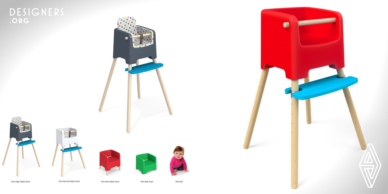 The first Kids stool that fits any table. From high tables to normal tables and low (kids) tables. As-well as the stool can be used as a colorful kid seat in the TV corner. Young people often choose for high tables kitchen furnish because of their very active lifestyle. BUT, once the family expands with little kids, there is a problem: No kids stools meet high tables. So we've designed a very simple, but highly qualitative kids stool that not only fits high tables, but also normal and low tables. On top of that, the seat can be used as a stand-alone kids seat to have fun with