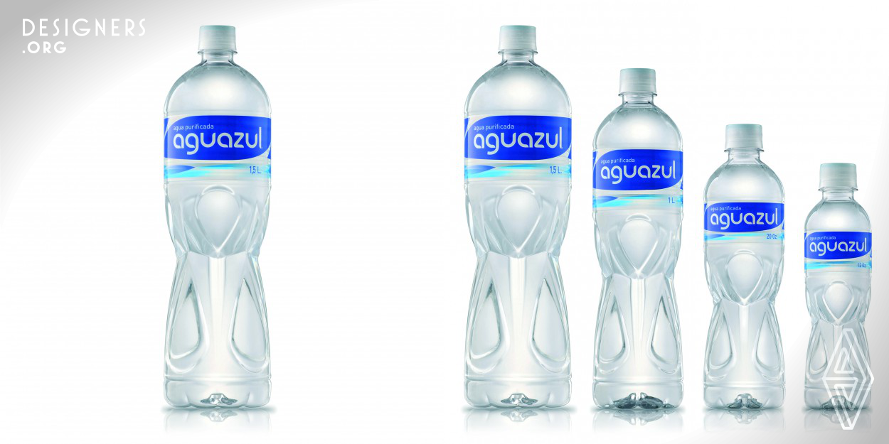 To energize the Aguazul mineral water brand, the brand & 3D package design agency Tridimage collaborated with its Honduran client to craft a new distinctive PET bottle design for the beverage that reflects its core expression of purity.  Tridimage's redesign of Aguazul’s 3D packaging identity, integrating structural and graphic design, managed to reaffirm its market leadership, positioning the brand at the forefront of the competition. The structural design of the PET bottle is anchored in the "osmosis" concept, the technological principle behind water purification.