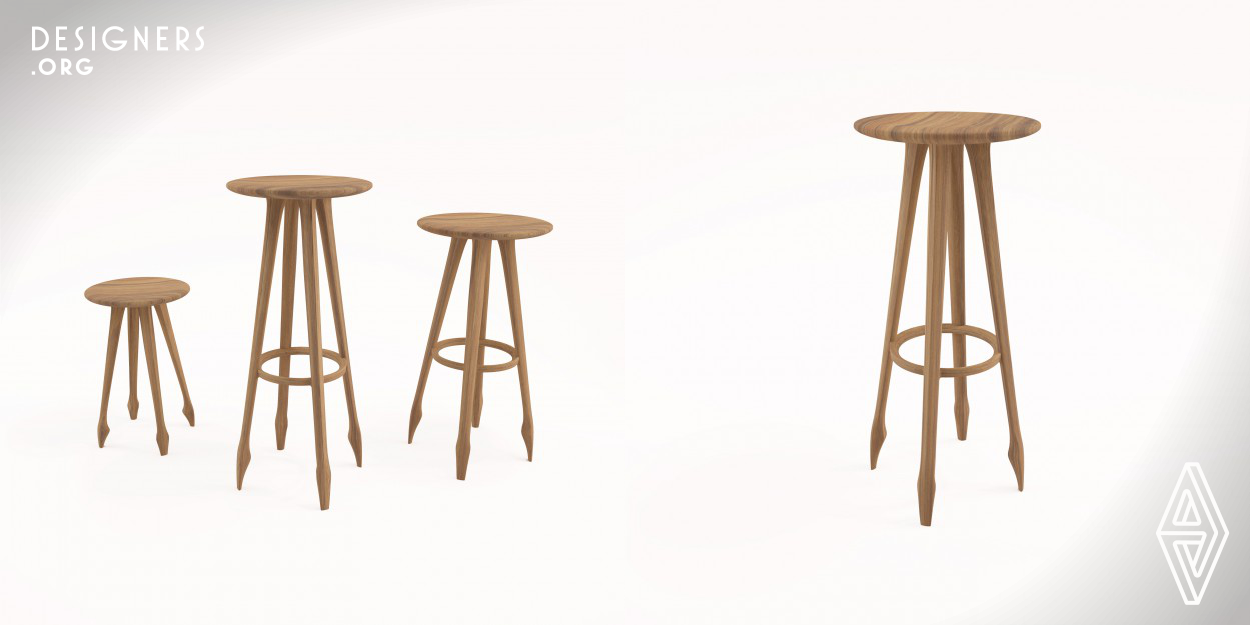 In French Echape means escape, but also is a dynamic position in ballet dance. We have decided to combine the ethereal grace and lightness of a ballet dancer with the joy and happiness of a casual meeting at a bar between friends and acquaintances. The stools come in a variety of different standard heights and are manufacured using a combination of numerical control and traditional craft techniques, to realize a unique, ecologically sound and beautiful contemporary stools with high aesthetic, sculptural and tactile value.