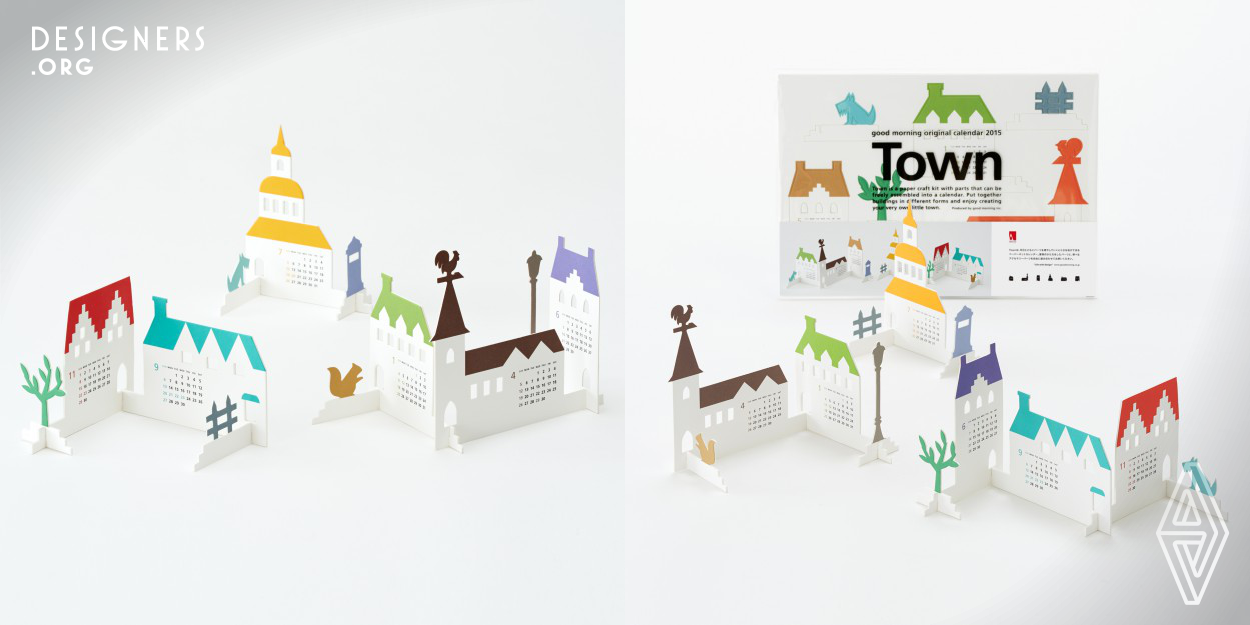 Town is a paper craft kit with parts that can be freely assembled into a calendar. Put together buildings in different forms and enjoy creating your very own little town. Quality designs have the power to modify space and transform the minds of its users. They offer comfort of seeing, holding and using. They are imbued with lightness and an element of surprise, enriching space. Our original products are designed using the concept of Life with Design.