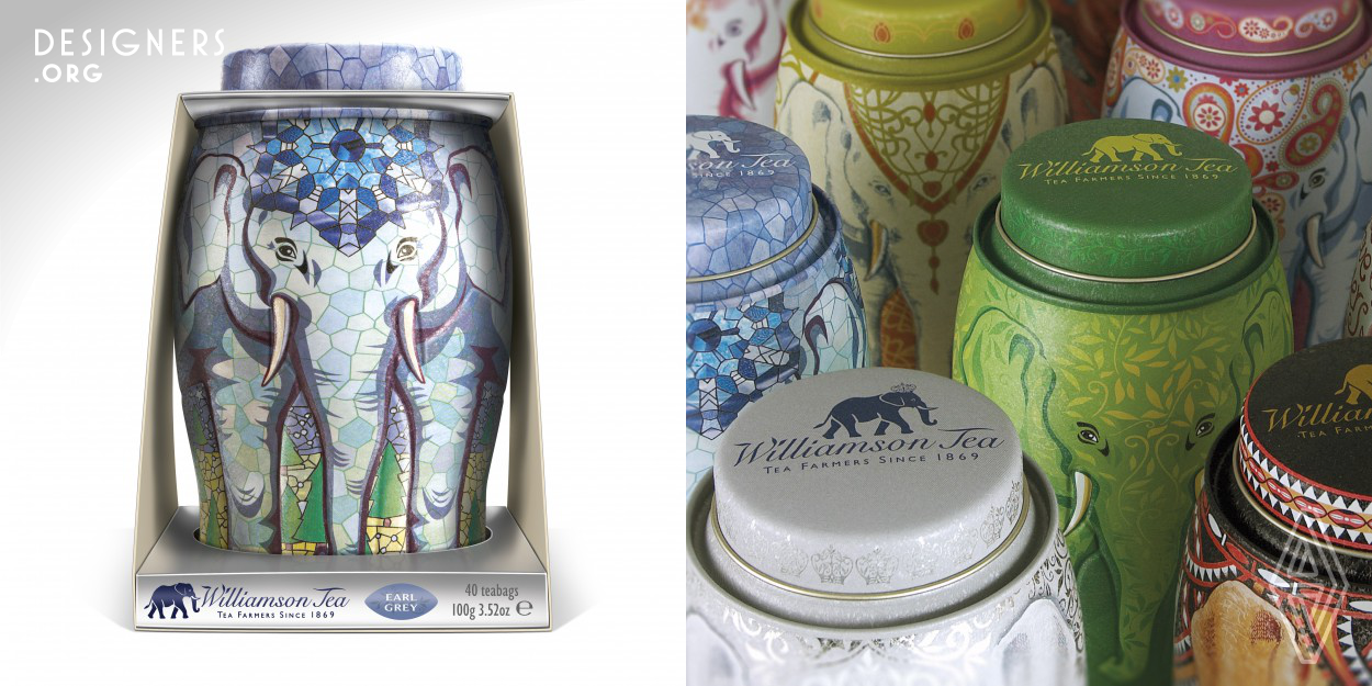 Springetts were asked to develop a range of gift caddies for Williamson Tea and transform its elephant branding into a unique three dimensional icon. The distinctive shape gives the brand strong on-shelf presence and powerfully links the caddy with the brand logo (an elephant). The launch of a range of elephant caddies, each with different graphics and characters, allowed the brand to appeal to a wider audience and for the caddies to become collectible items. 