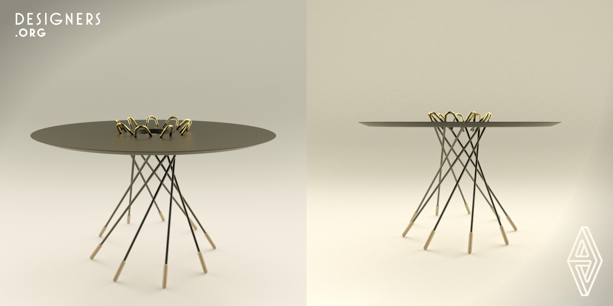 Black Widow is a table that features a unique supporting structure proposal of metal elements (resembling the shape of a walking stick of an old man) sliding through the tabletop and due to their inclined position, the forces of Gravity and Friction make sure that the table top is fastened and secured in place. "Slide and Screw" assembly process makes everything easier. Flat packaging size and utilization of up-cycled materials makes Black Widow Eco-friendly. 