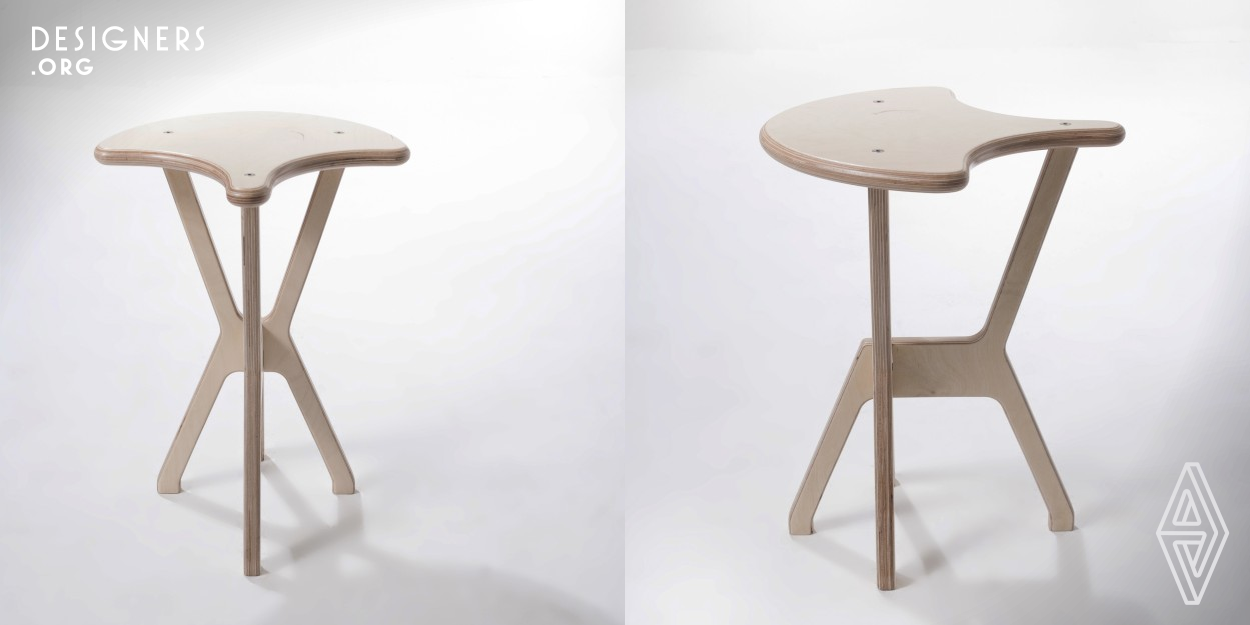 Structure simplicity, attractive design, functionality, are stool peculiar characteristics. Seat shape recalls the one of bicycle saddle from which derives its name. Small size, limited number of components, easing in assembly, are optimal features to facilitate its use. The structure made of birch plywood and with a thickness of 2.2 cm, with interlocking elements, allows to achieve object best strength and lightness.