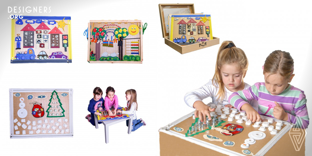  Smart boards, made from recycled materials, help kids to improve their knowledge, motor skills and experience. The motives on the board are created by using different materials and textures to stimulate development of sensors. They have the ability to find and correct errors, offer experiences in an easy and fun way. Their creation increased awareness of pollution and healthy environment amongst kids and their creators. 