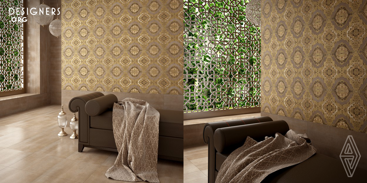 Bien Design Team, designed and inspired on the Ottoman bathing and hamam culture. The Bien Sultan Series was designed to reflect both water and historical texture. The Sultan Series collection is inspired both in name and essence by the authentic patterns found on Ottoman sultan's kaftan wear. With elegant motifs that appear as if they were engraved by hand as well as brilliant color transitions. Made by Digital printed of ceramic technology.