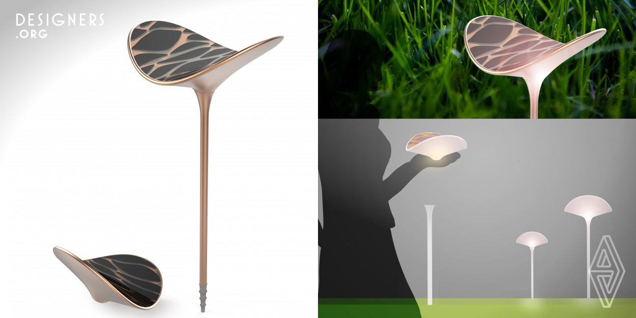 Ginkgo Light is made from durable materials that makes it  resistance to different climates and environments. Thus, Ginkgo Light can  float on the water or sits at the table. The smart material allows the light to expands during darkness and closes during the day light. The sensor  controls the pedal movements and directs it towards the sun direction through out the day to helps to absorb the maximum energy from the sun. In addition, they all lights can sync and can be controlled though the mother light. 