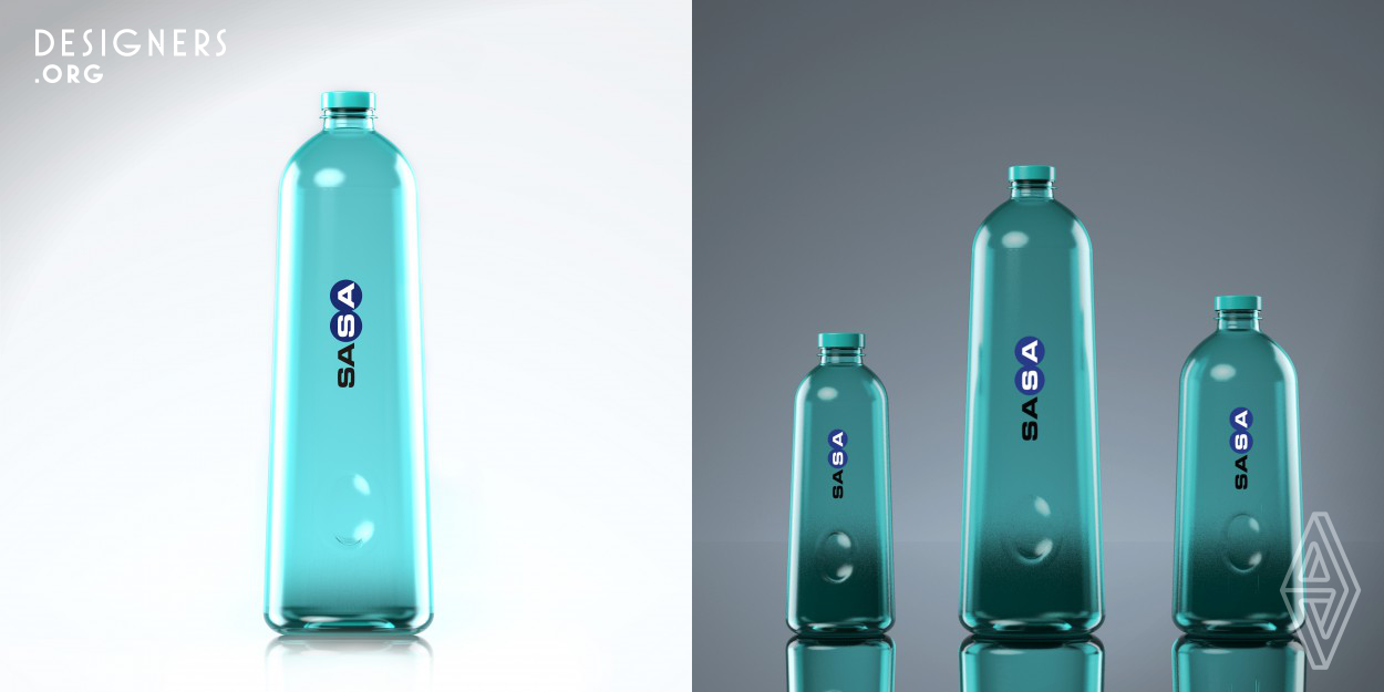 Designed for productifying of a new, BPA-free plastic material, the bottle family (product group) design for SASA Polyester is intended for the bottled water market in Turkey. Aiming to express the innovative characteristics of its material and brand image, the structural design builds an identity through distinctive use of form, color, shapes and patterns. The results reflect an aesthetic, sturdy and tangible bottle with a superior taste. Targeted at a high-end use, the product group will be available exclusively on restaurants and upper segment supermarkets.
