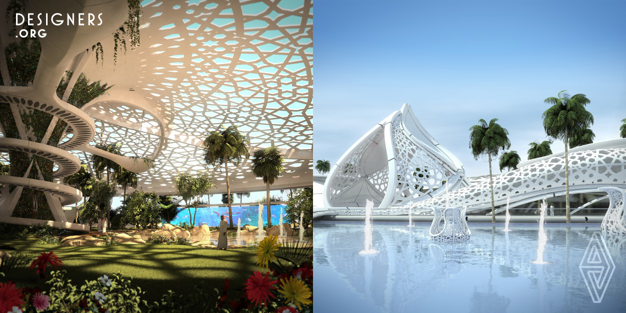 A Palace for Nature reinvents the idea of creating luxury into something meaningful, creating life and nature through a self-sustainable botanical oasis in the desert. The heart of the palace is an oasis covered by a central dome, the design is inspired by the Sidra Tree, which is native to Qatar and is a symbol for perseverance, solidarity and determination.