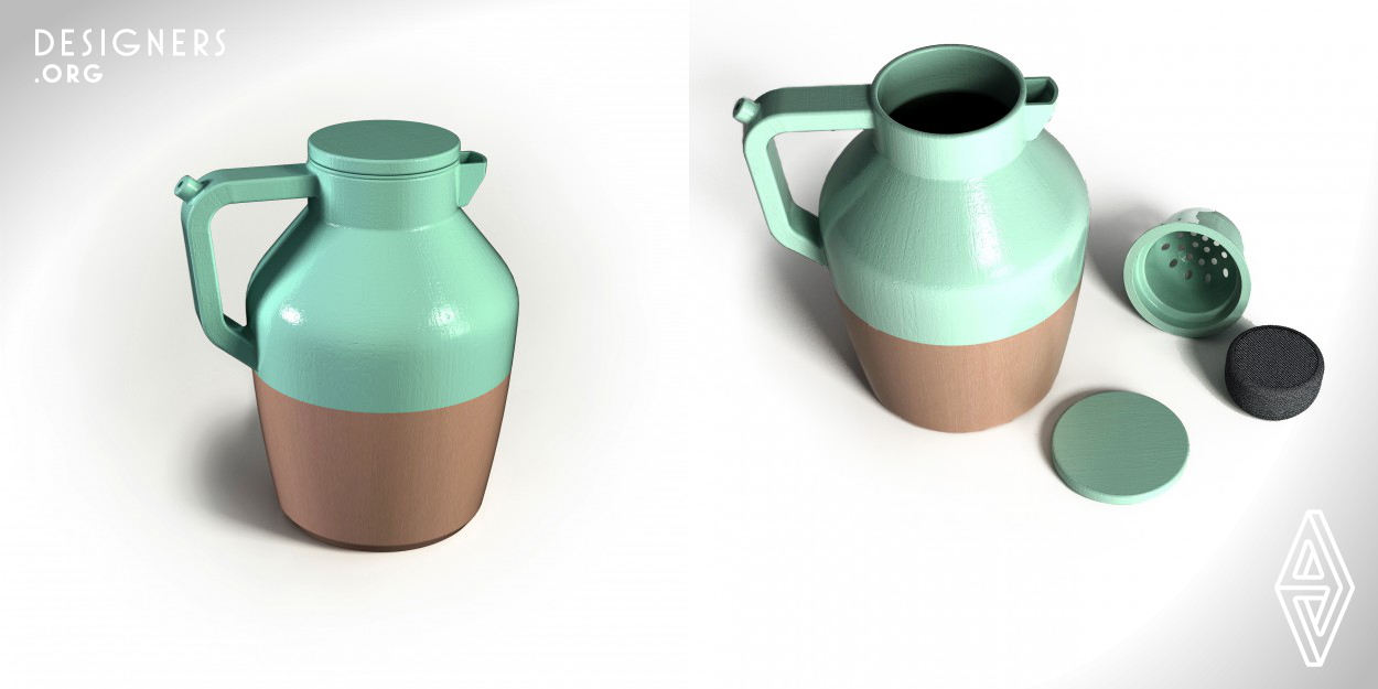 hanga is a water filter pitcher made of locally sourced terracotta. It has an exchangeable filter bag inside that reduces impurities that impair taste in tap water. After the pitcher is filled with water, small amount of it evaporates through the pores of the unglazed terracotta walls and keeps the temperature of the stored water low.